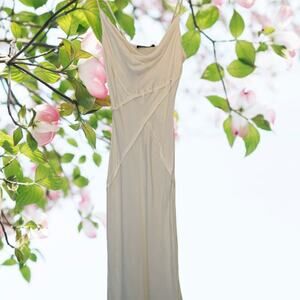 NWT - Zara Satin Effect Cream Midi Cowl Neck Slip Dress Size: XS